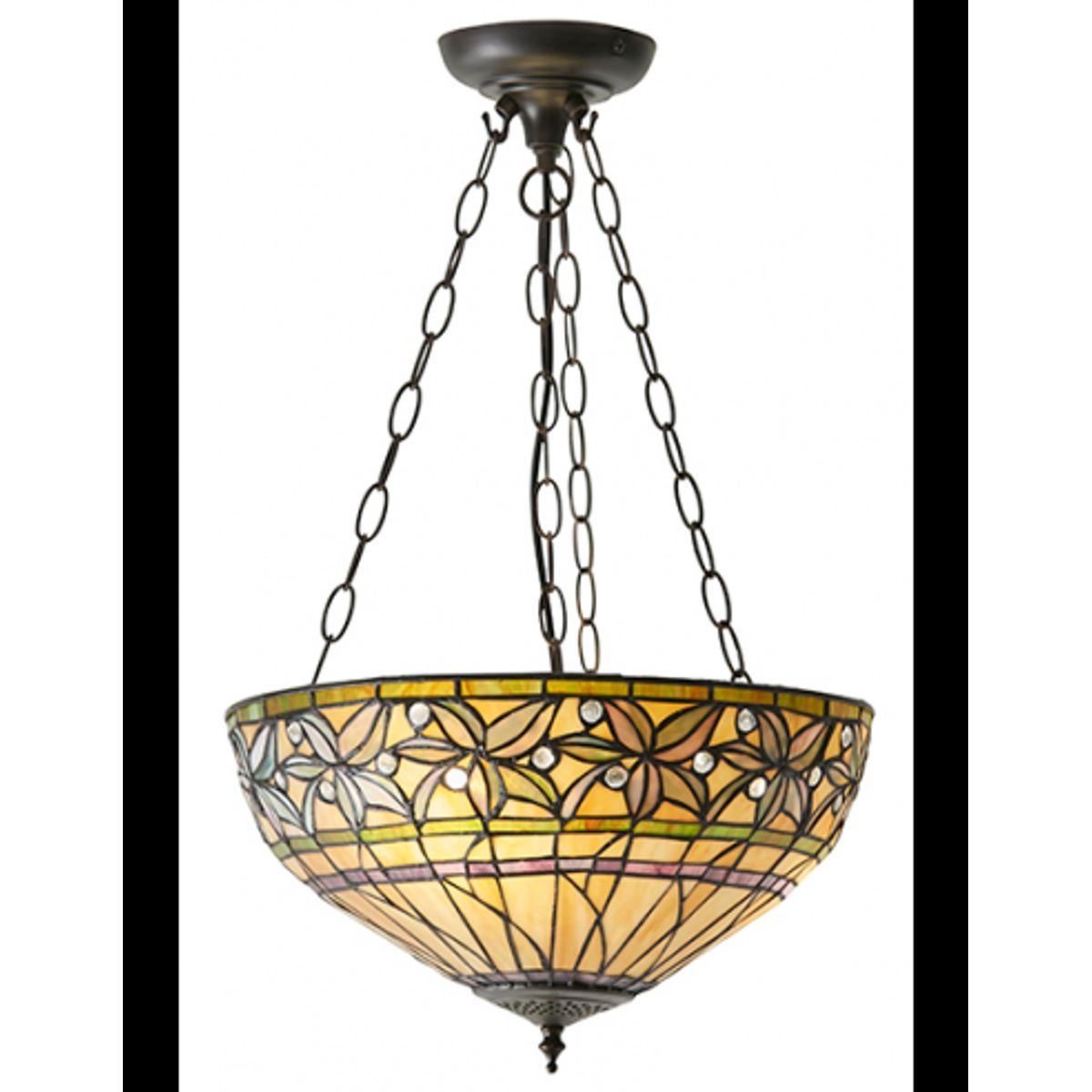 Tiffany Ashtead Loftlampe i stål og glas Ø41 cm 3 x E27 - Antik bronze/Multi