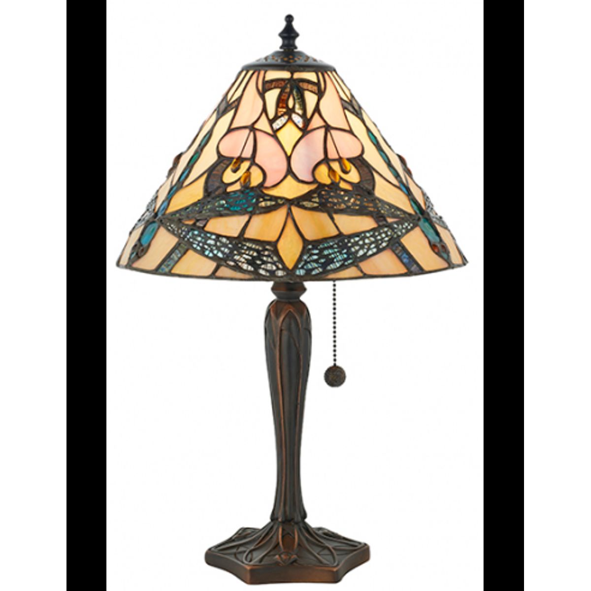 Tiffany Ashton Bordlampe i polyresin og glas H48 cm 1 x E27 - Antik bronze/Multi