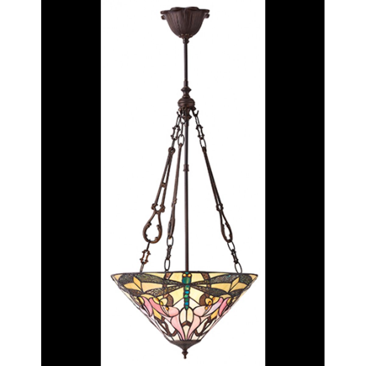 Tiffany Ashton Loftlampe i stål og glas Ø40 cm 3 x E27 - Antik bronze/Multi