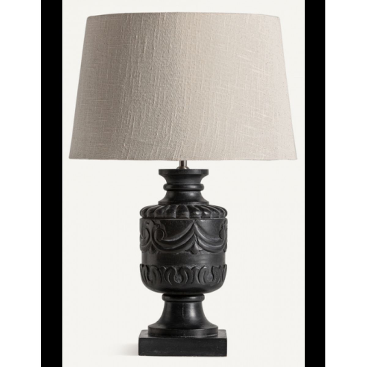 Bordlampe i mangotræ og bomuld H70 cm - Rustik sort/Beige