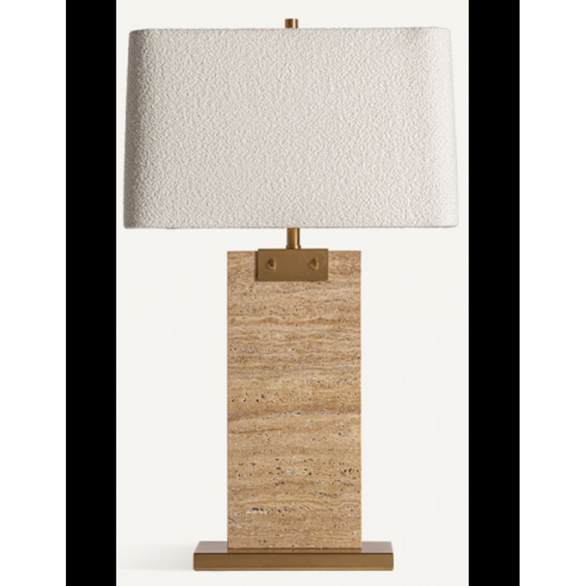 Bordlampe i travertin og polyester H78 cm - Mørk beige/Cremehvid