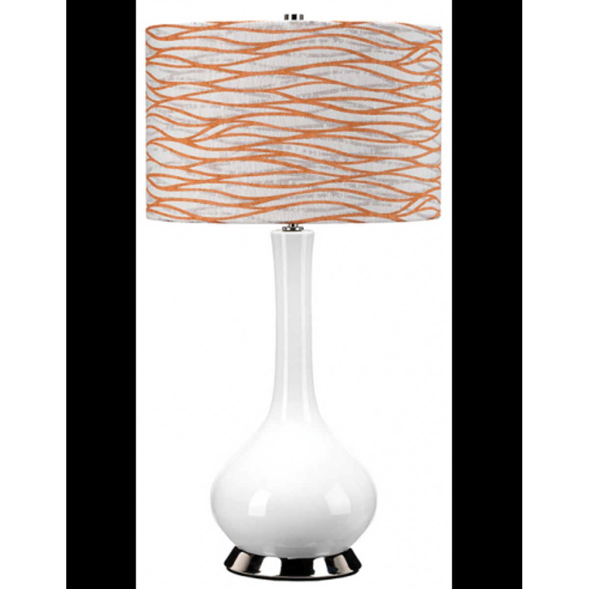 Milo Bordlampe i keramik og polyester H69 cm 1 x E27 - Poleret nikkel/Hvid/Orange