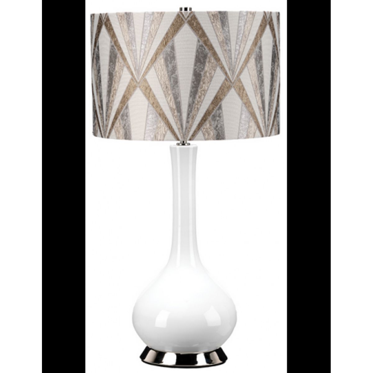 Milo Bordlampe i keramik og polyester H69 cm 1 x E27 - Poleret nikkel/Hvid/Beige