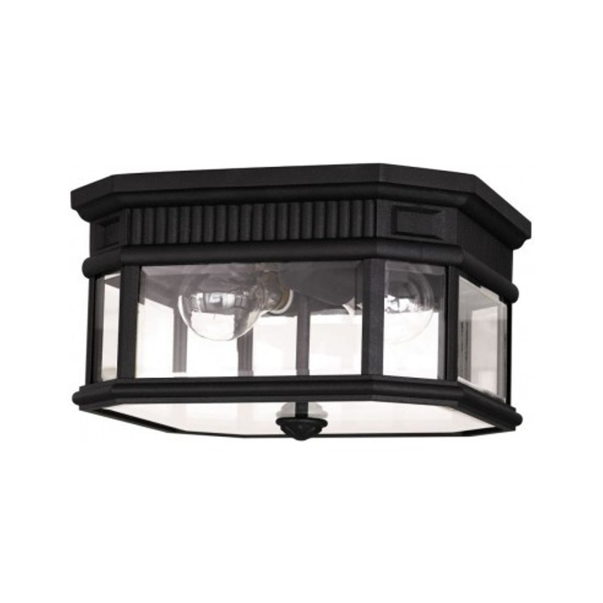 Cotswold Lane Udendørs loftlampe i aluminium og glas 29,2 x 29,2 cm 2 x E27 - Mat sort/Klar