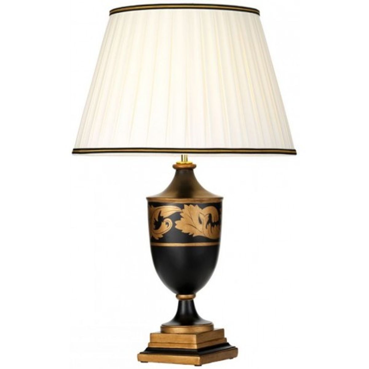 Narbonne Bordlampe i træ og bomuld H68 cm 1 x E27 - Sort/Guld/Elfenbenshvid