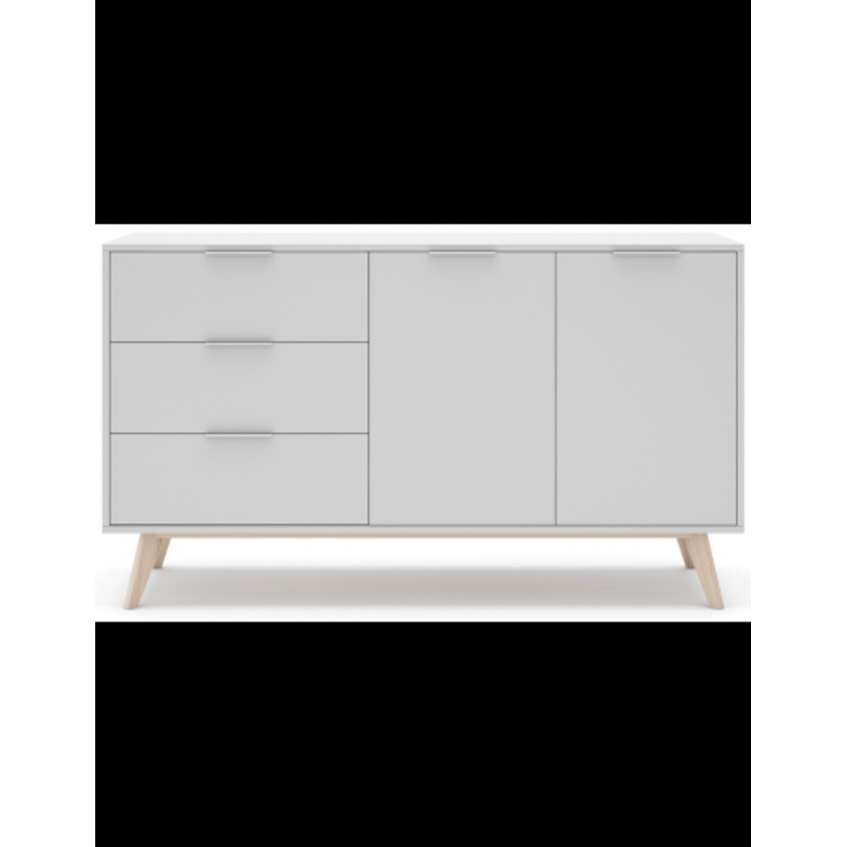 Campus sideboard i fyrretræ og møbelplade B140 cm - Mat hvid/Lys natur