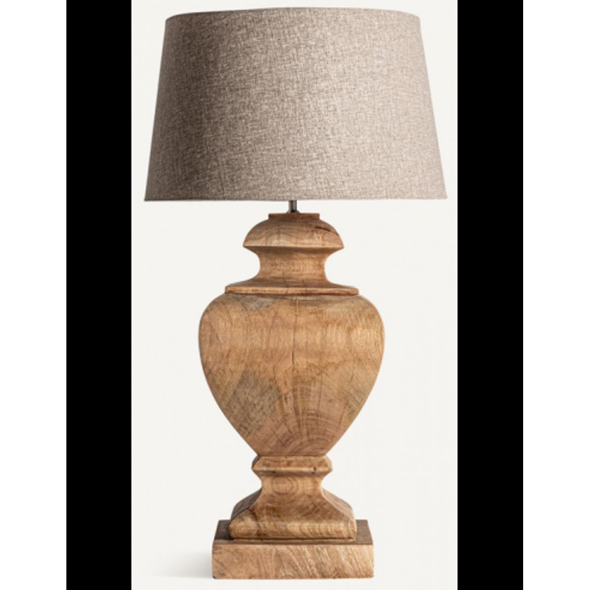 Bordlampe i mangotræ og bomuld H106 cm - Antik natur/Mørk beige