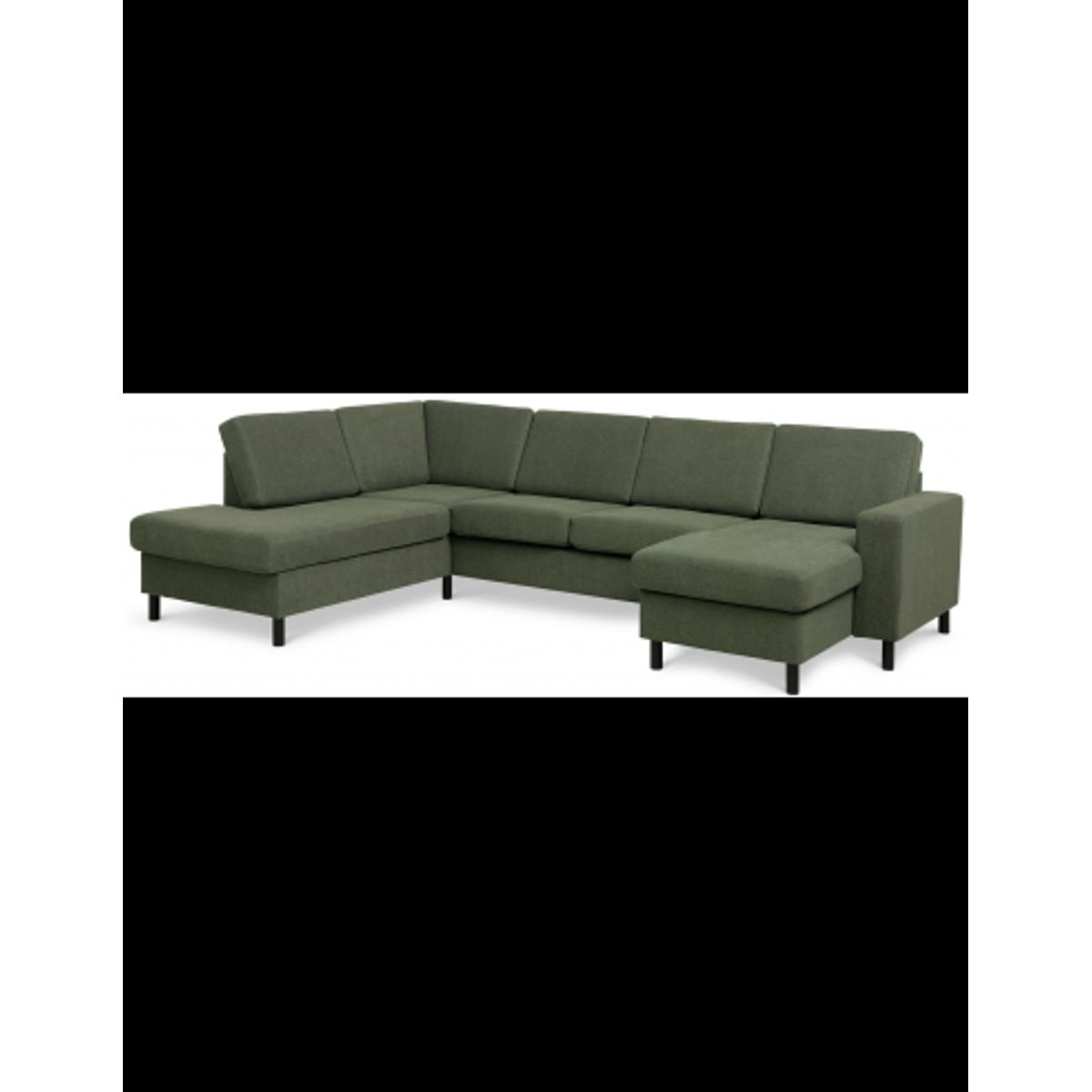 Panset U-sofa i polyester B295 x D197 cm - Sort/Mosgrøn