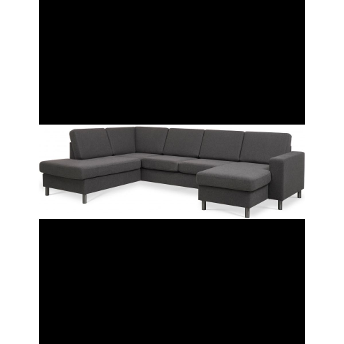 Panset U-sofa i polyester B295 x D197 cm - Børstet alugrå/Antracit