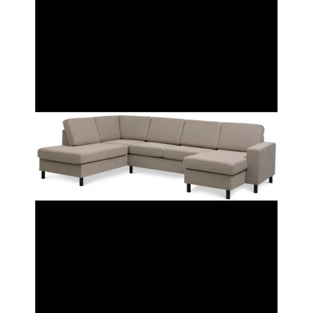 Panset U-sofa i polyester B295 x D197 cm - Sort/Lysebrun