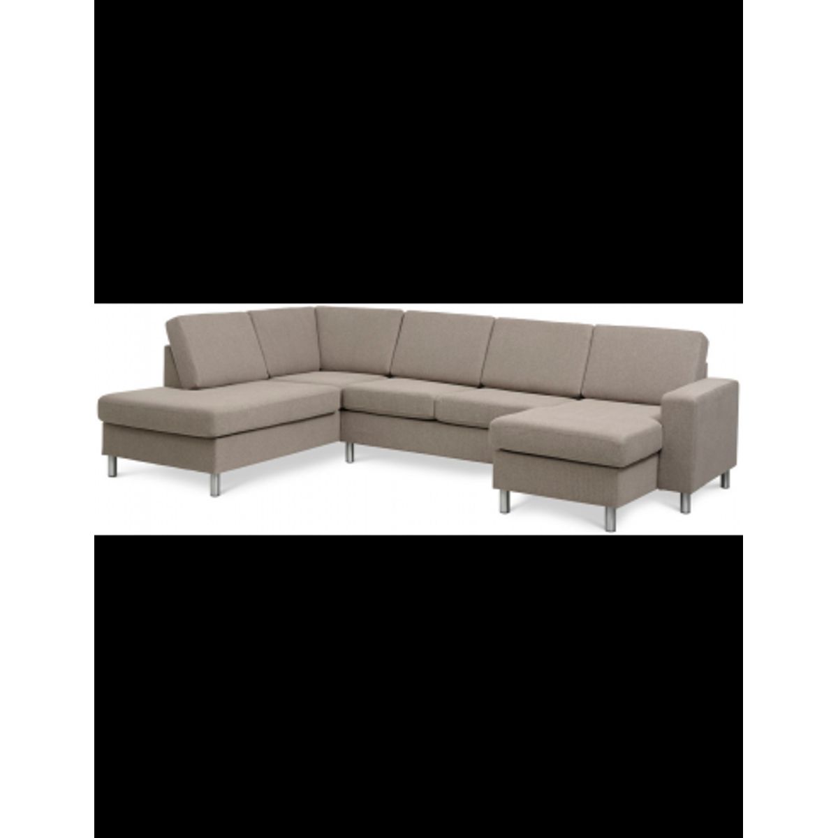 Panset U-sofa i polyester B295 x D197 cm - Børstet alugrå/Lysebrun