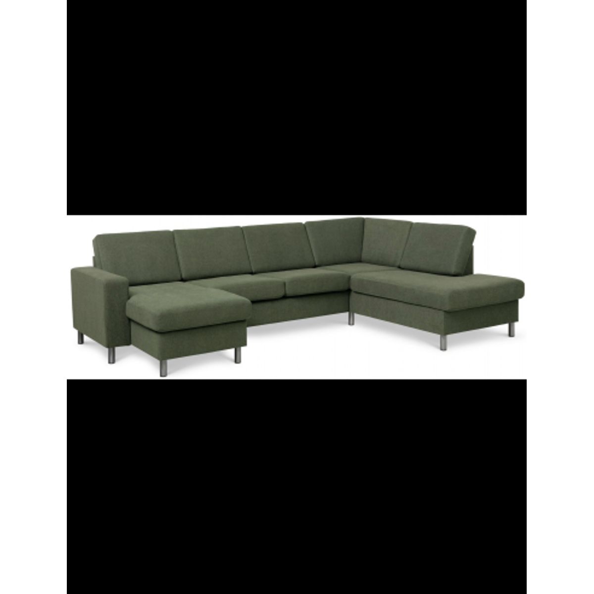 Panset U-sofa i polyester B295 x D197 cm - Børstet alugrå/Mosgrøn