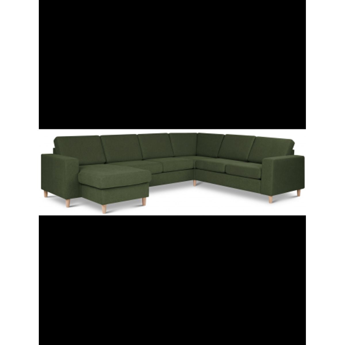 Panset hjørnesofa med chaiselong i polyester B295 x D230 cm - Natur/Mosgrøn