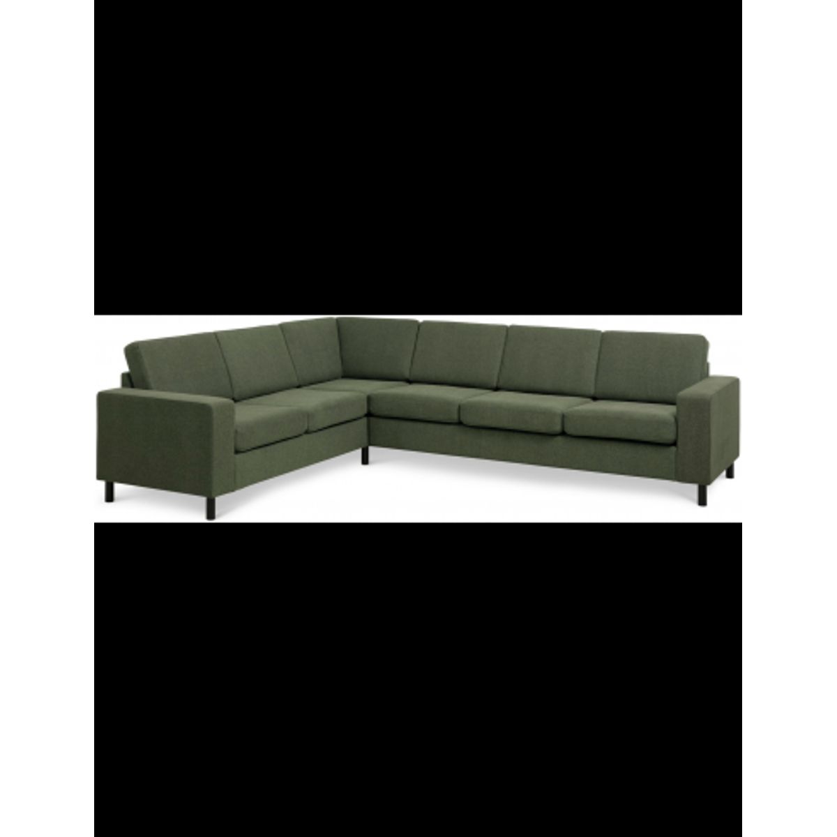 Panset hjørnesofa i polyester B295 x D230 cm - Sort/Mosgrøn