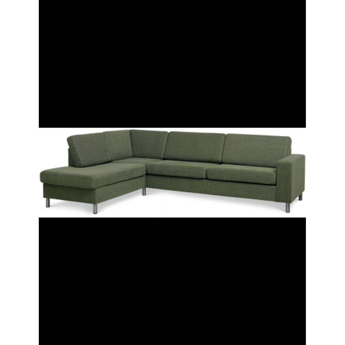 Panset venstrevendt chaiselongsofa i polyester B279 x D197 cm - Børstet alugrå/Mosgrøn