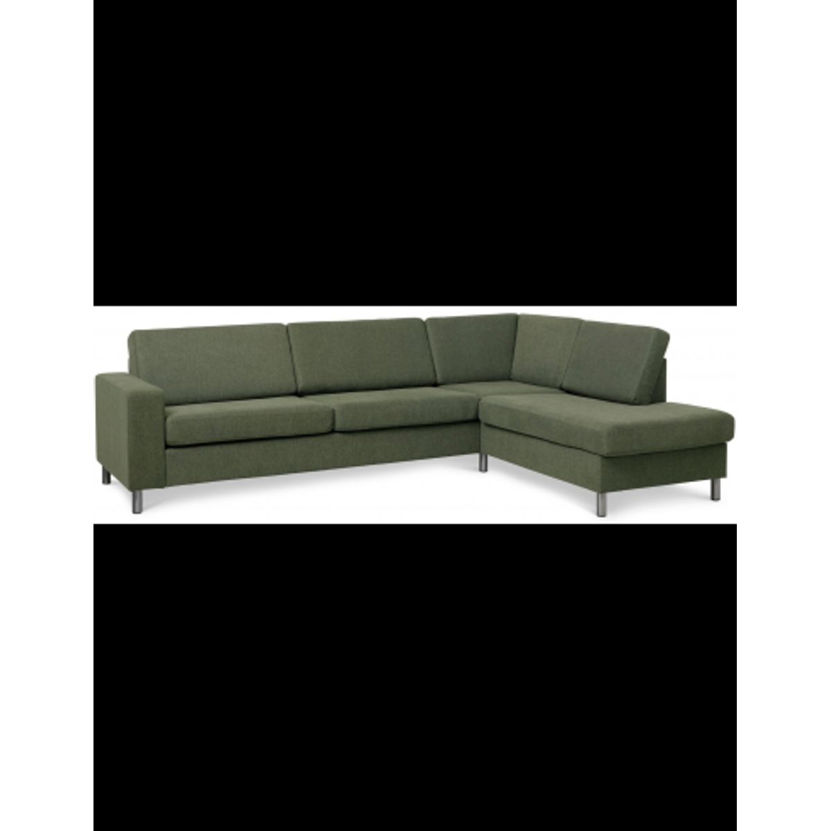 Panset højrevendt chaiselongsofa i polyester B279 x D197 cm - Børstet alugrå/Mosgrøn