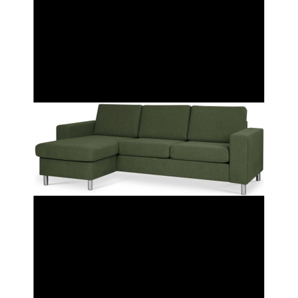 Panset chaiselongsofa i polyester B233 x D137 cm - Børstet alugrå/Mosgrøn