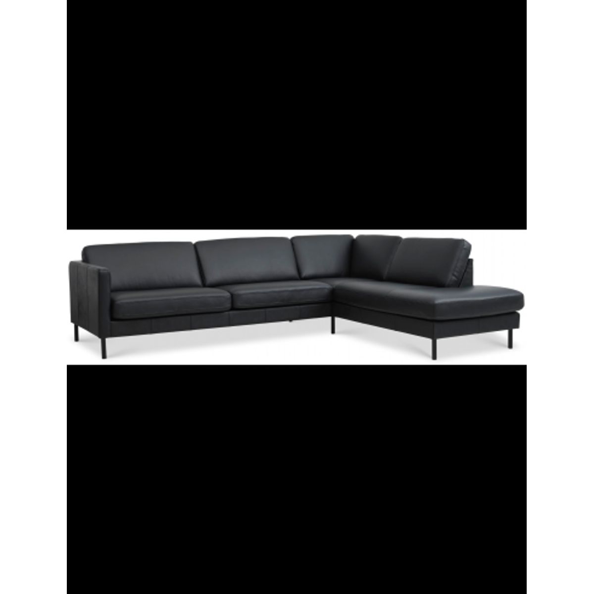 Askset højrevendt chaiselongsofa i semi-anilin læder B291 x D219 cm - Sort/Sort