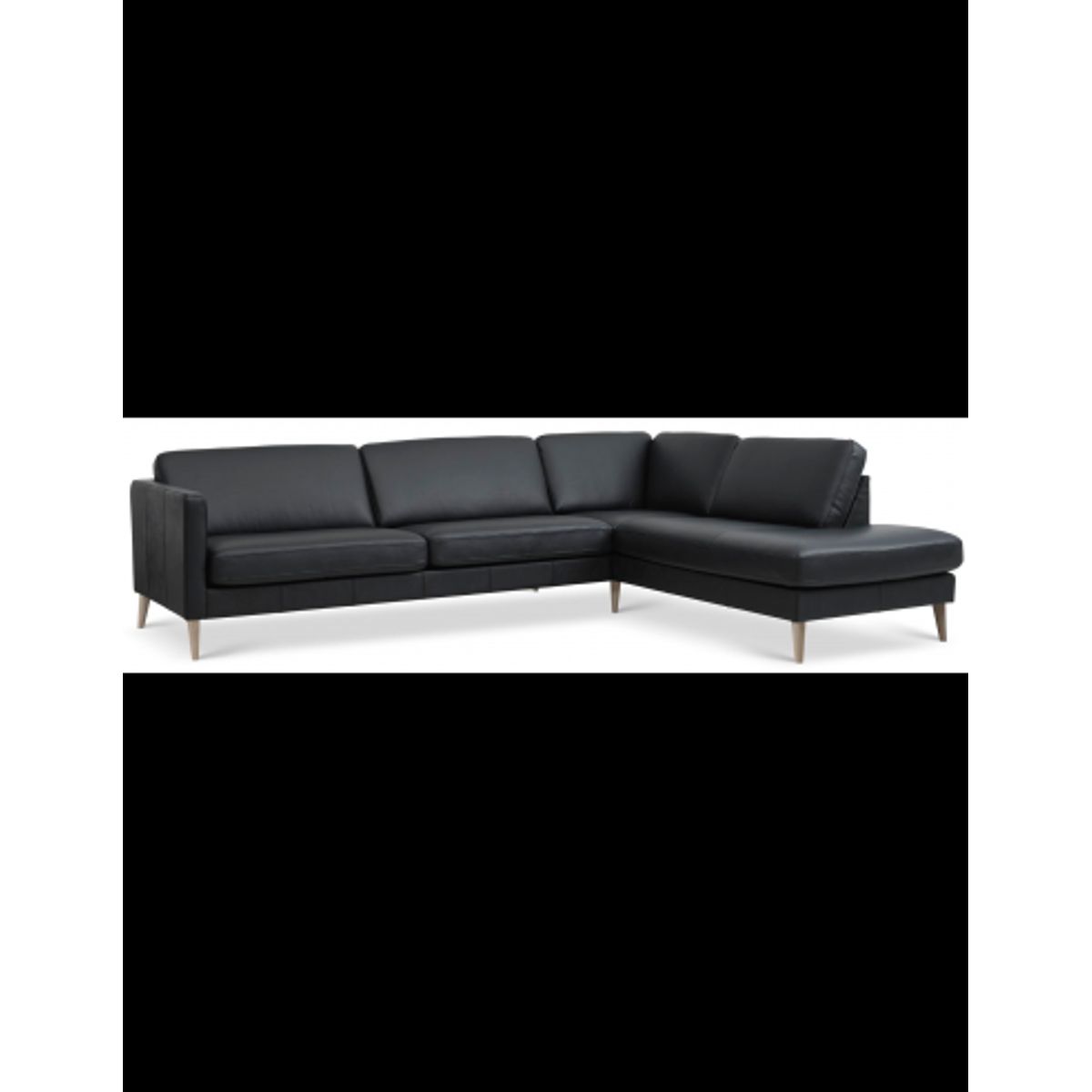 Askset højrevendt chaiselongsofa i semi-anilin læder B291 x D219 cm - Natur/Sort