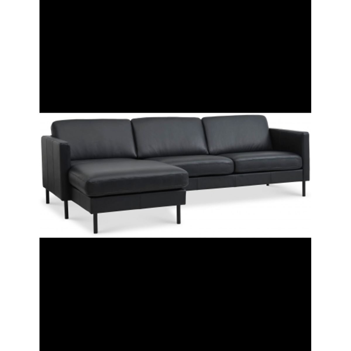 Askset chaiselongsofa i semi-anilin læder B260 x D145 cm - Sort/Sort