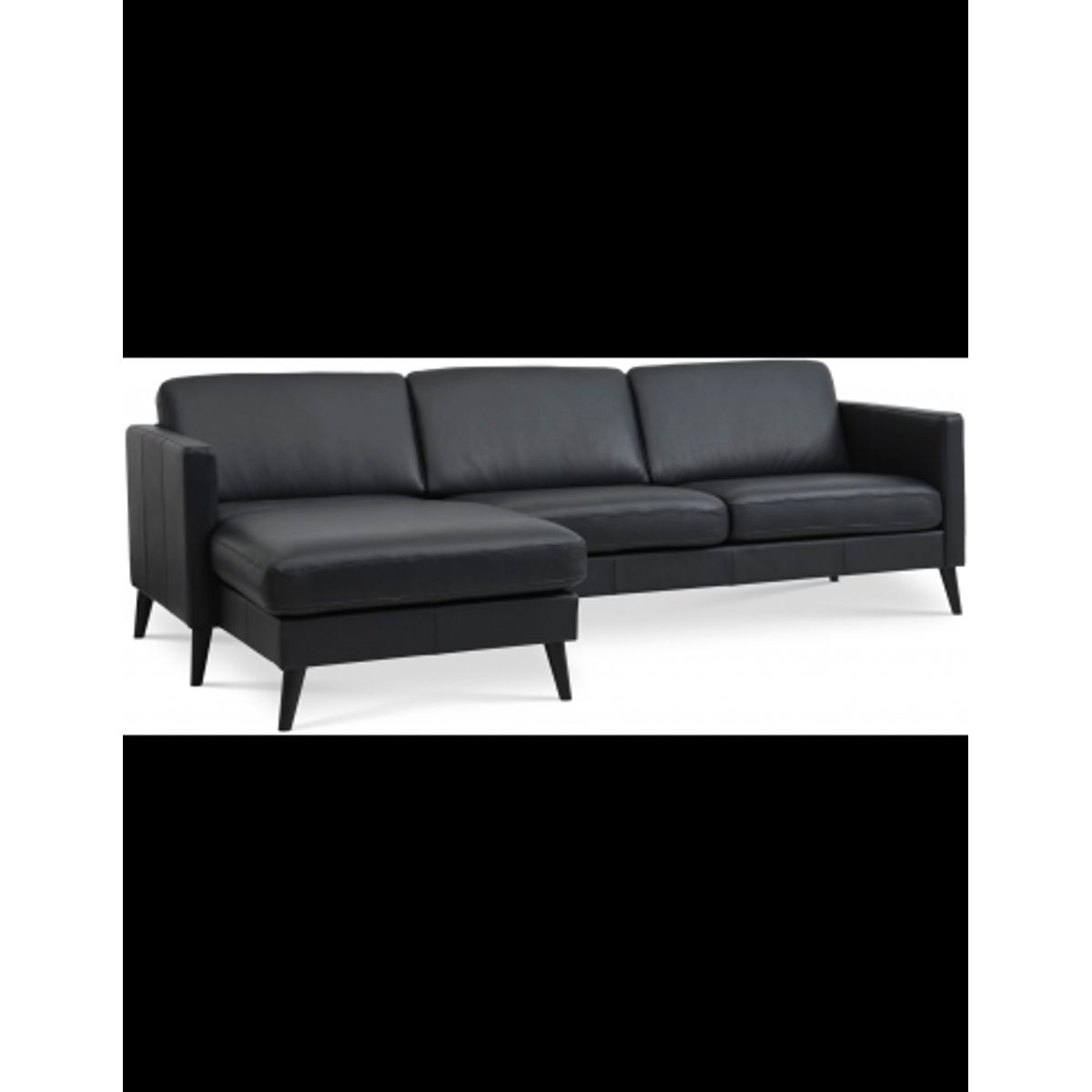 Askset chaiselongsofa i semi-anilin læder B260 x D145 cm - Sort/Sort