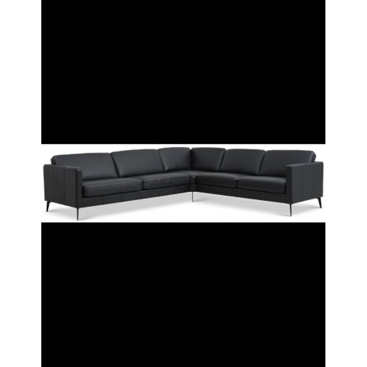 Askset hjørnesofa i semi-anilin læder B300 x D264 cm - Sort/Sort