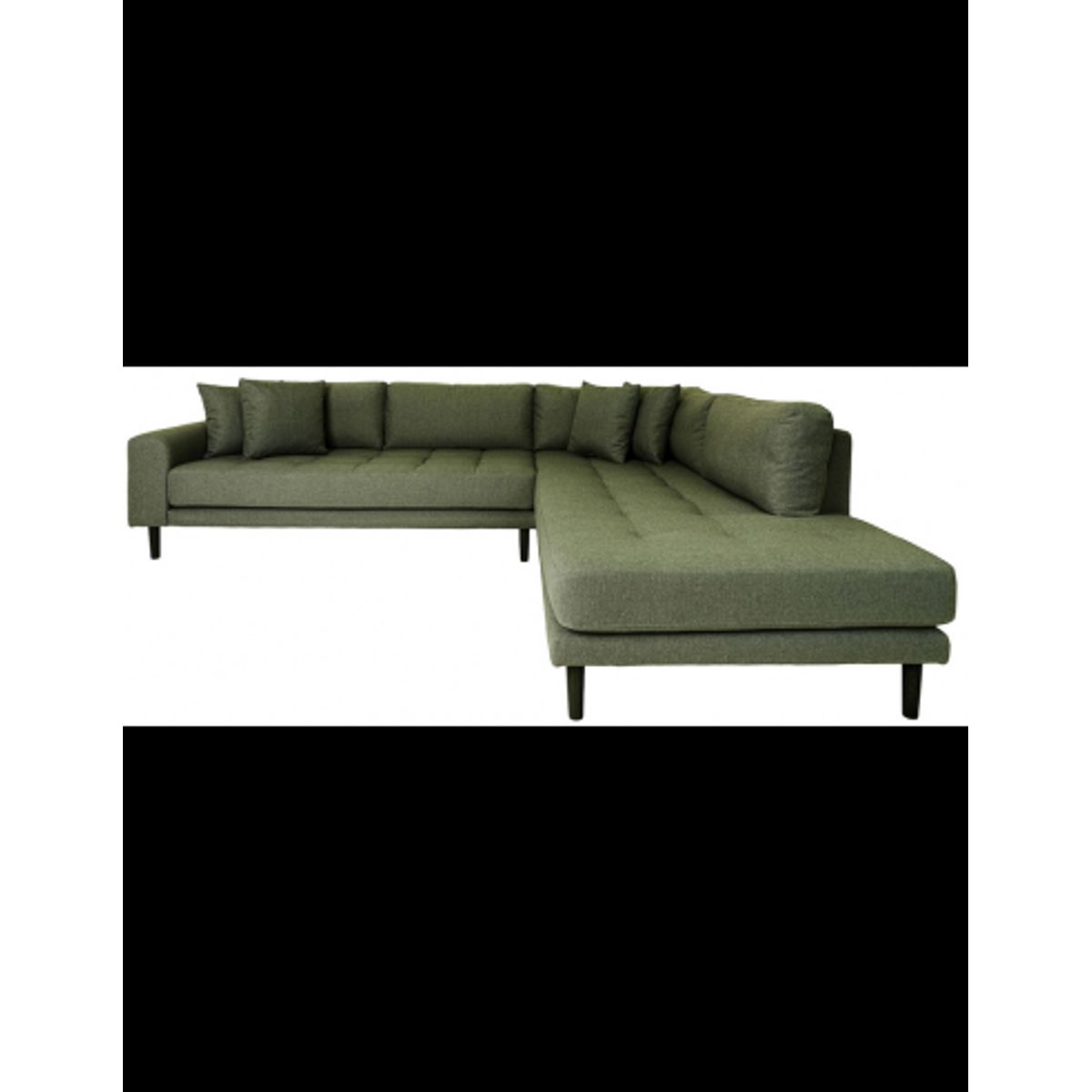 LIDE Højrevendt hjørnesofa med chaiselong i polyester 257 x 220 cm - Sort/Olivengrøn