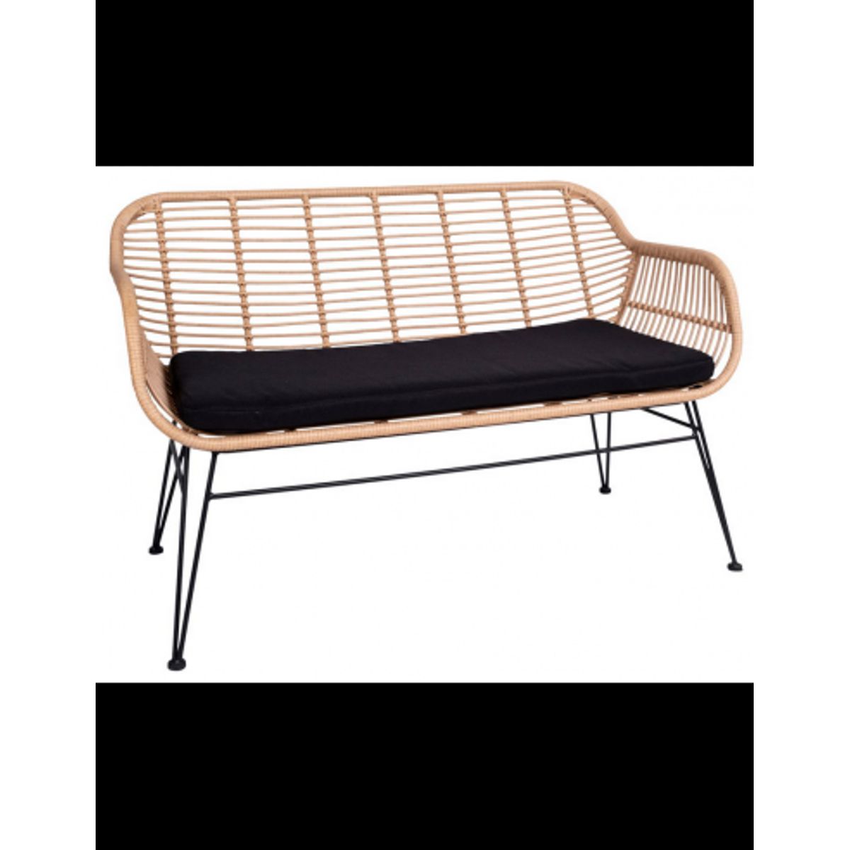 TRIESTE Havebænk i metal og polyrattan H81 x B126 x D68 cm - Sort/Natur