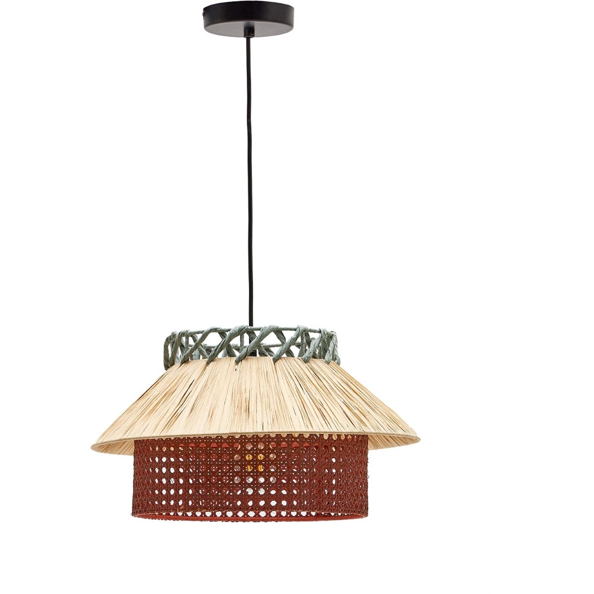 Pulmi, Pendel lampe, flerfarvet, H25x40x40 cm, raffia