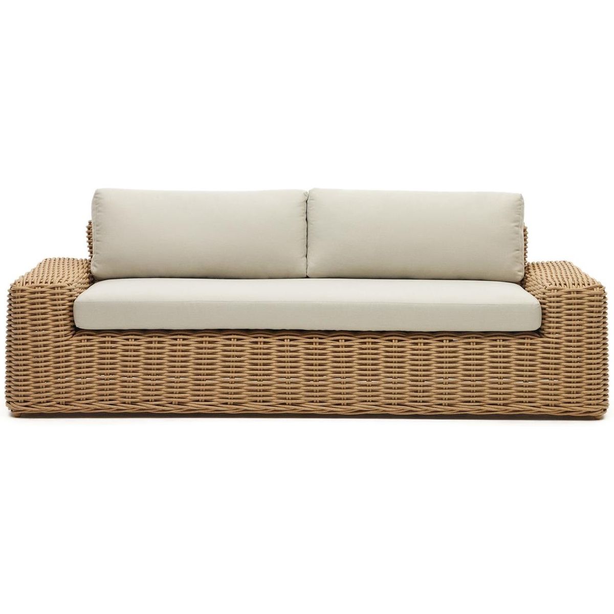 Portlligat, Udendørs 3-personers sofa, beige/hvid, H68x222x95 cm, syntetisk flet/rattan