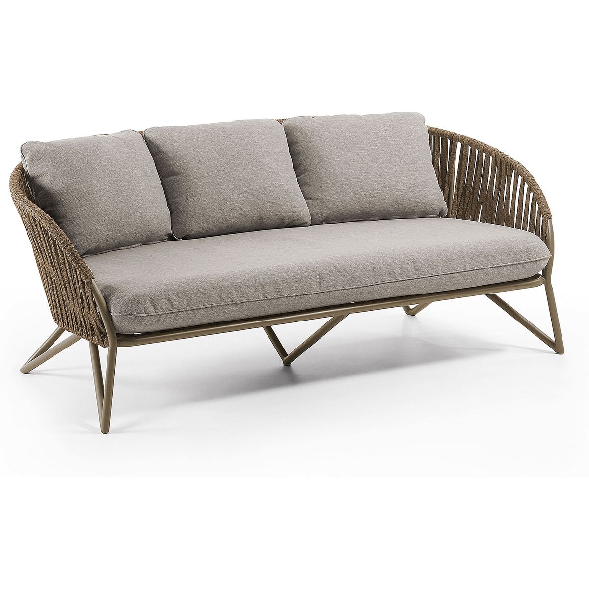 Branzie, Udendørs 3-personers sofa, brun/grå, H77x180x90 cm, stof