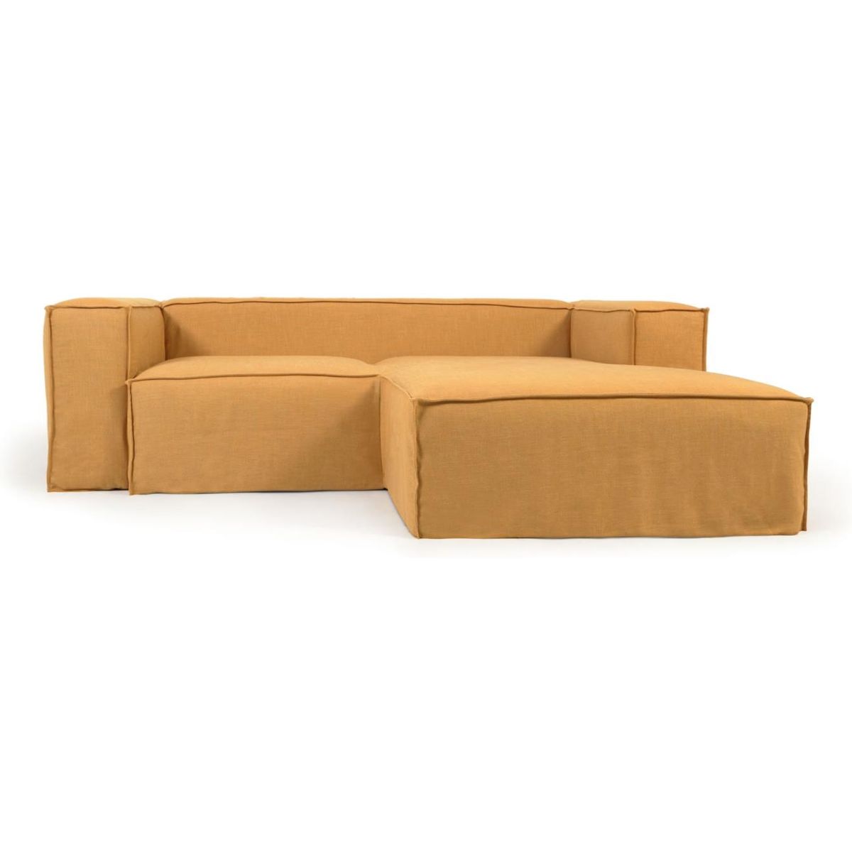 Blok, 2-personers sofa, sennepsgul, H69x240x174 cm, stof, højrevendt