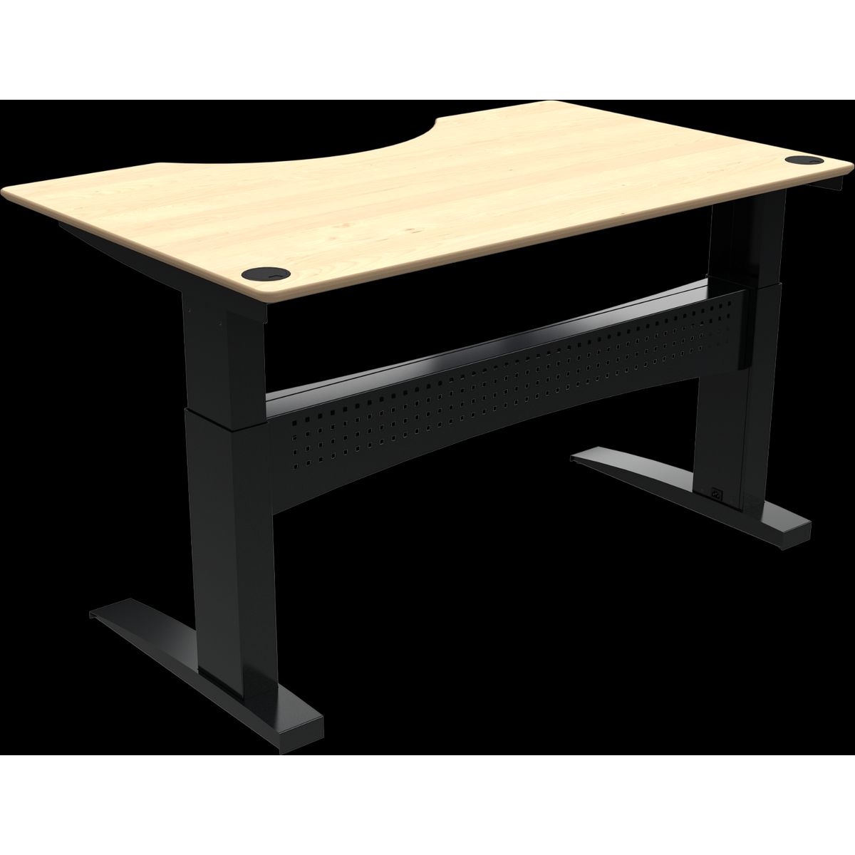 FlexDesk, To-bens hæve-/sænkebord, centerudskæring, natur/sort, H122x160x100 cm, ahorn