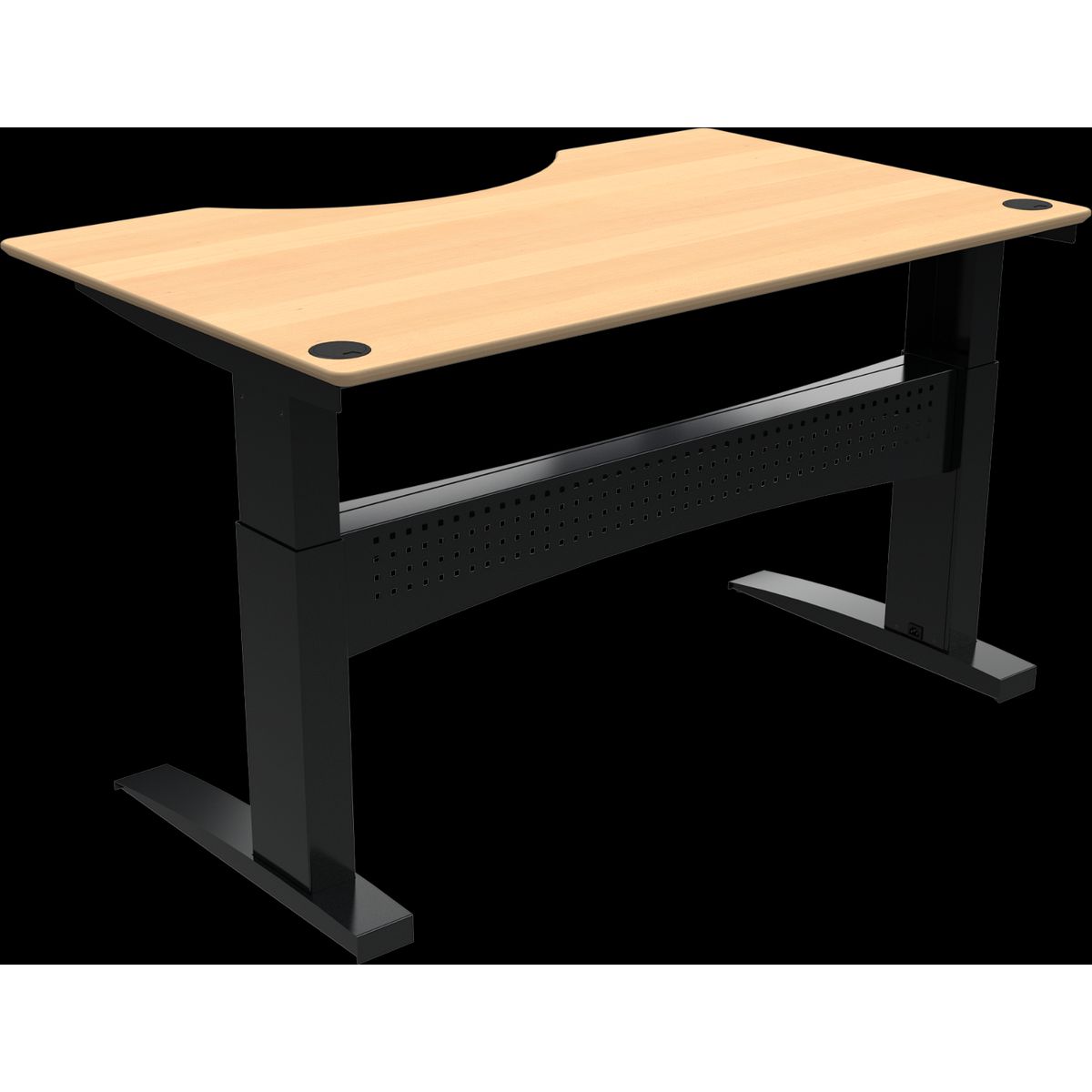 FlexDesk, To-bens hæve-/sænkebord, centerudskæring, natur/sort, H122x160x100 cm, bøg