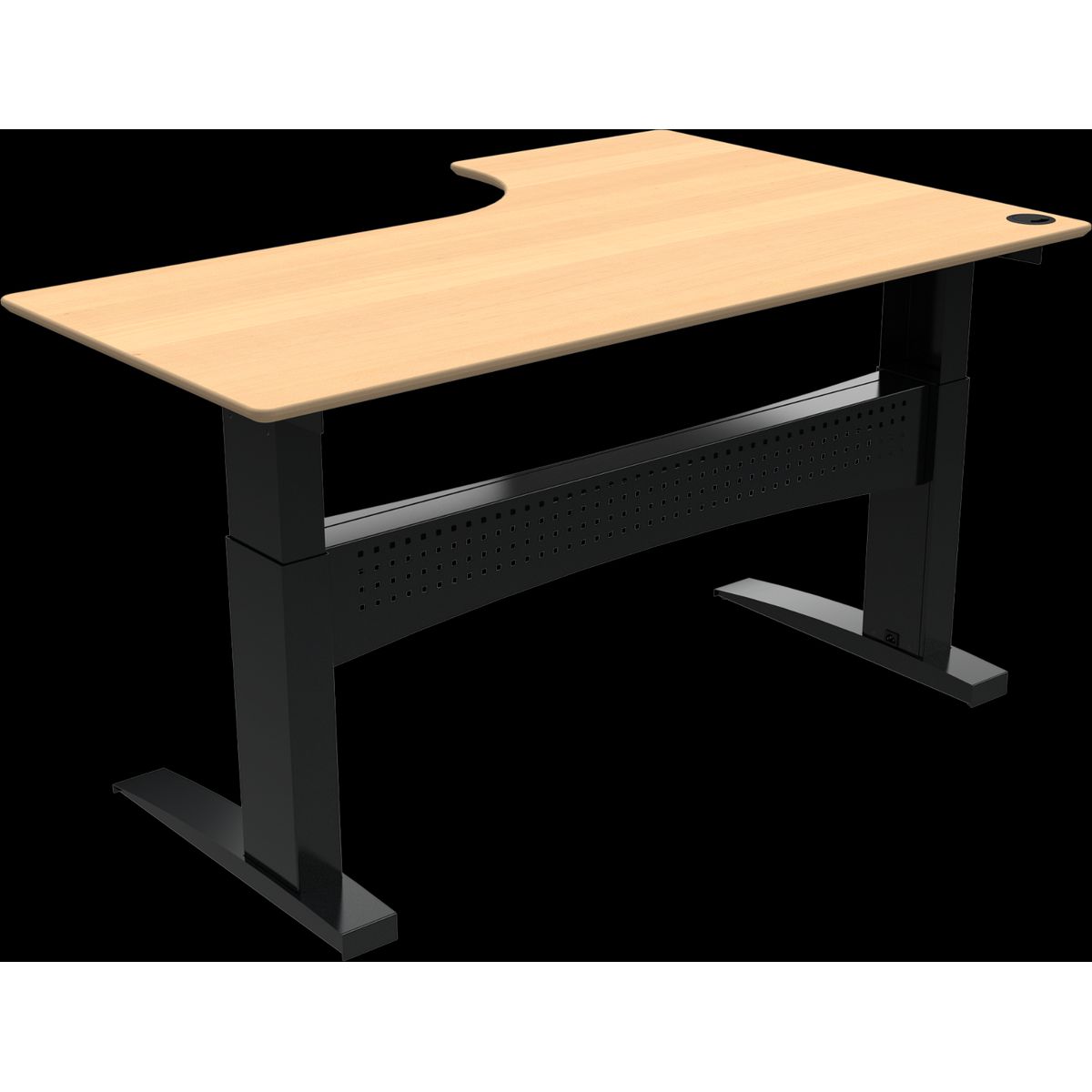 FlexDesk, To-bens hæve-/sænkebord, L-form, venstrevendt, natur/sort, H122x180x120 cm, bøg