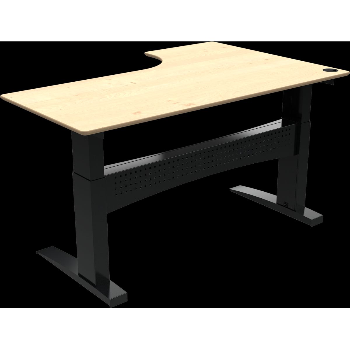 FlexDesk, To-bens hæve-/sænkebord, L-form, venstrevendt, natur/sort, H122x180x120 cm, ahorn