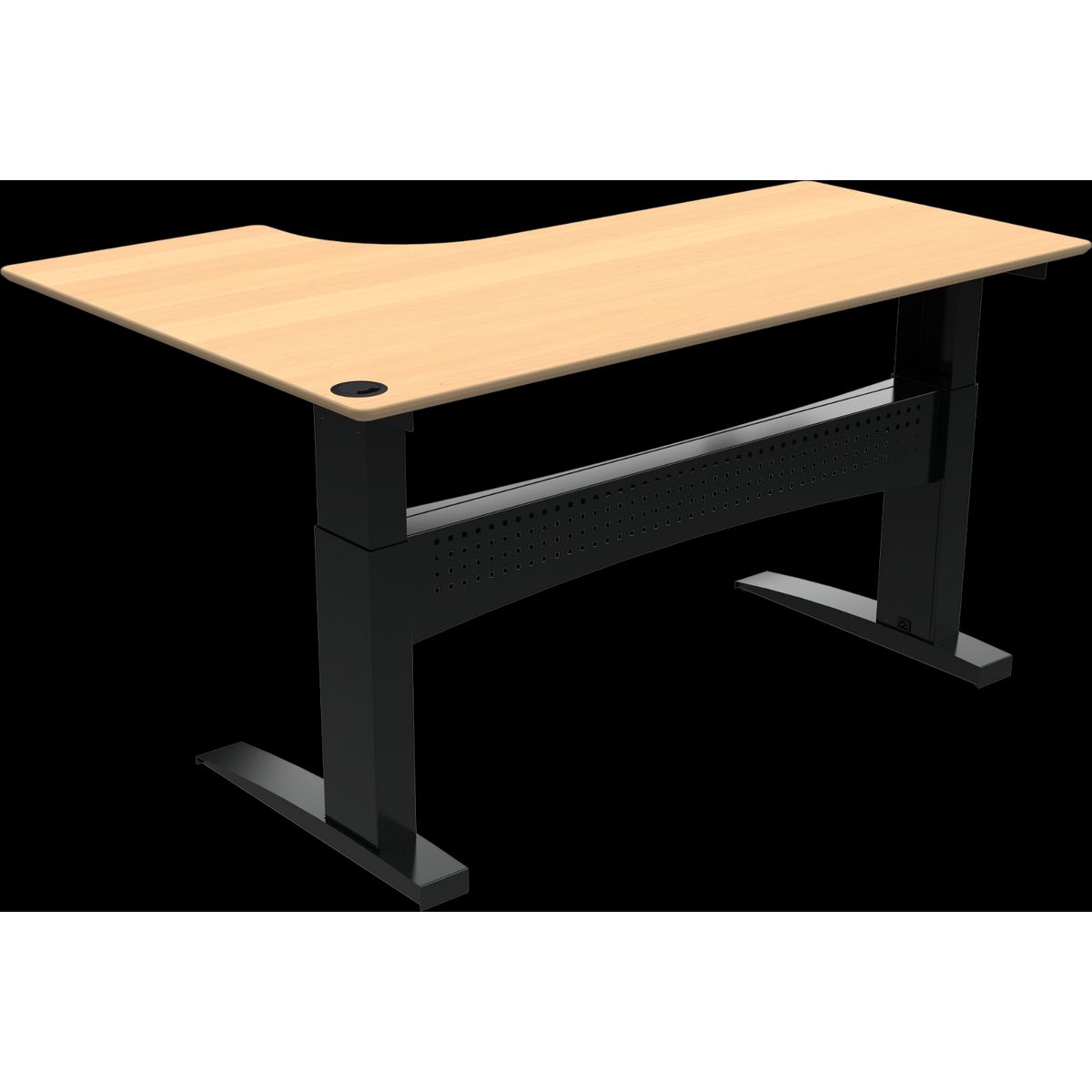 FlexDesk, To-bens hæve-/sænkebord, L-form, højrevendt, natur/sort, H122x180x120 cm, bøg