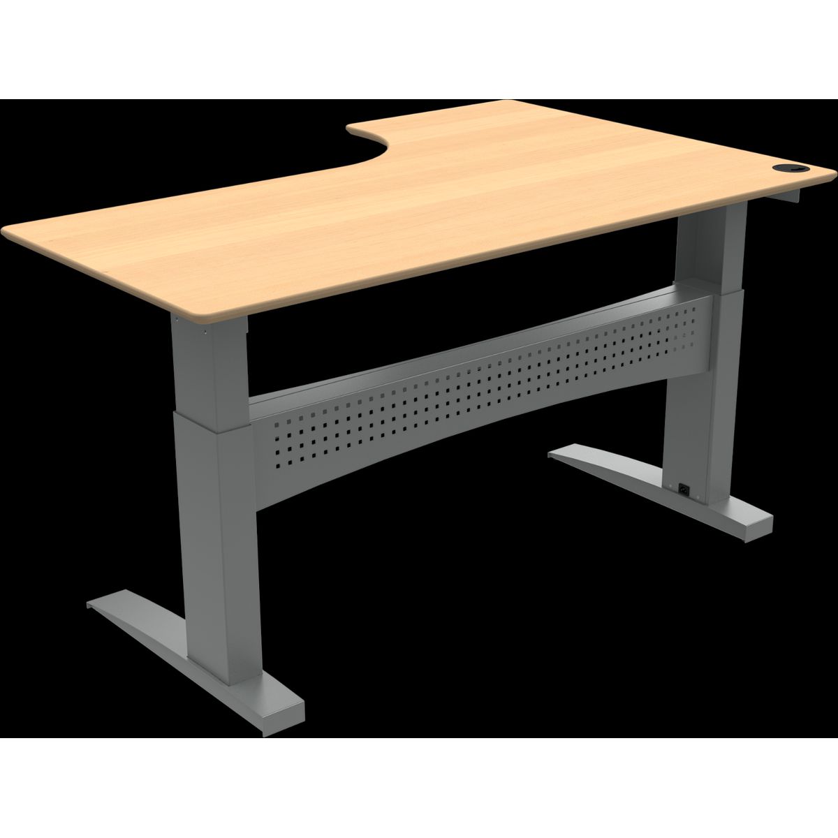 FlexDesk, To-bens hæve-/sænkebord, L-form, venstrevendt, natur/sølv, H122x180x120 cm, bøg