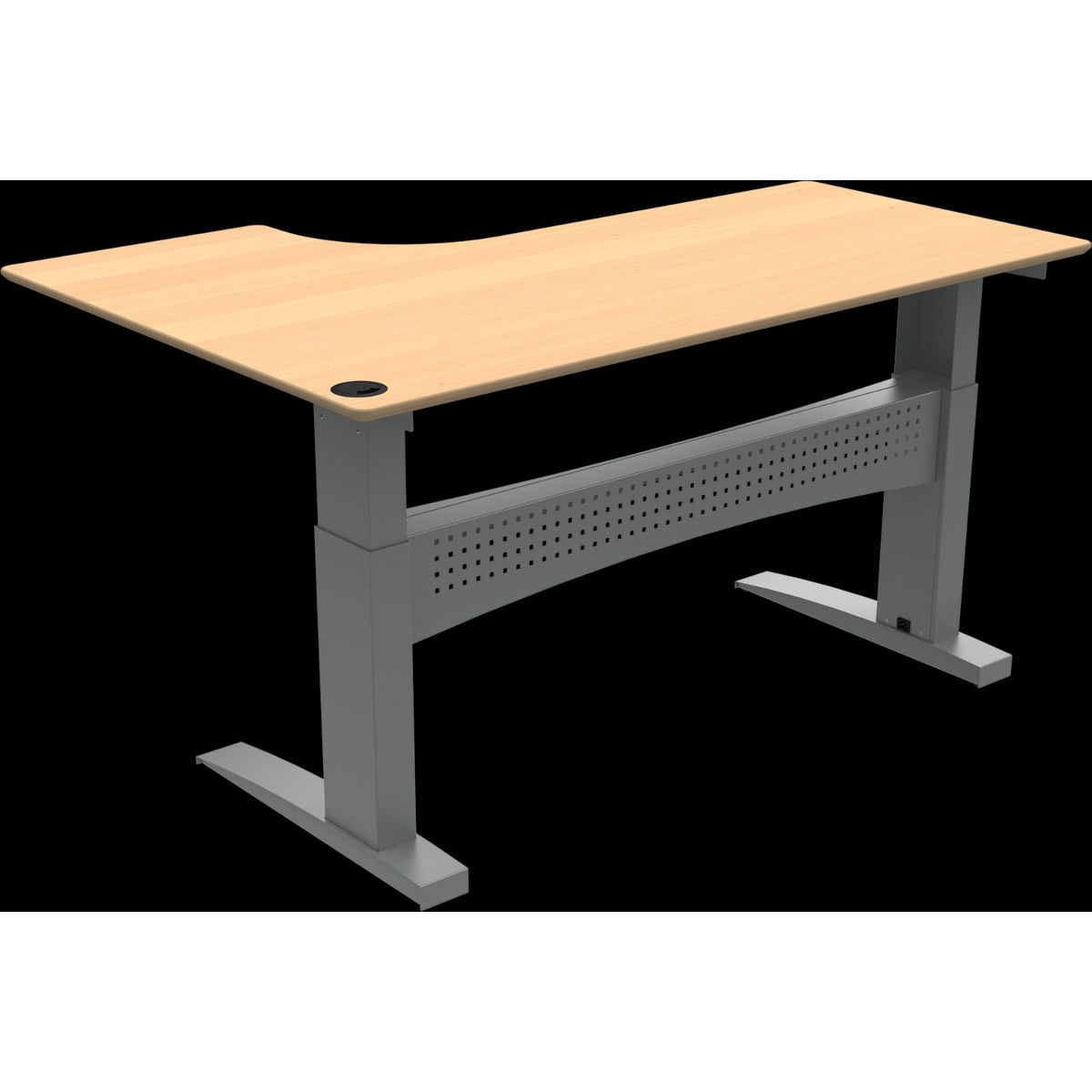 FlexDesk, To-bens hæve-/sænkebord, L-form, højrevendt, natur/sølv, H122x180x120 cm, bøg