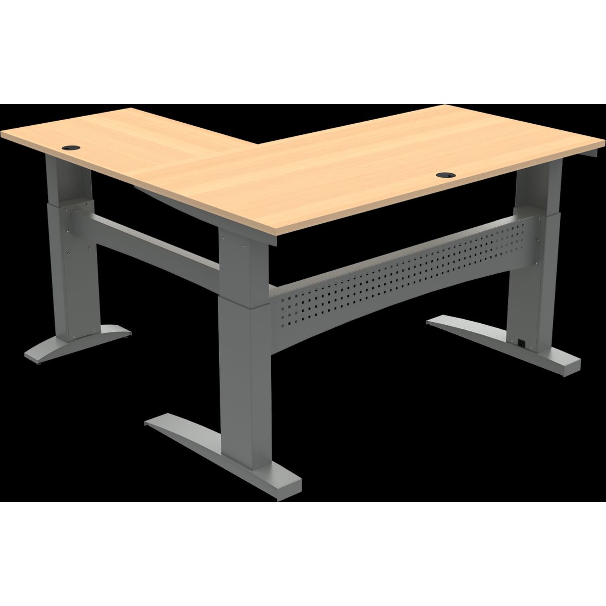 FlexDesk, Tre-bens hæve-/sænkebord, firkantet, natur/sølv, H122x160x160 cm, bøg