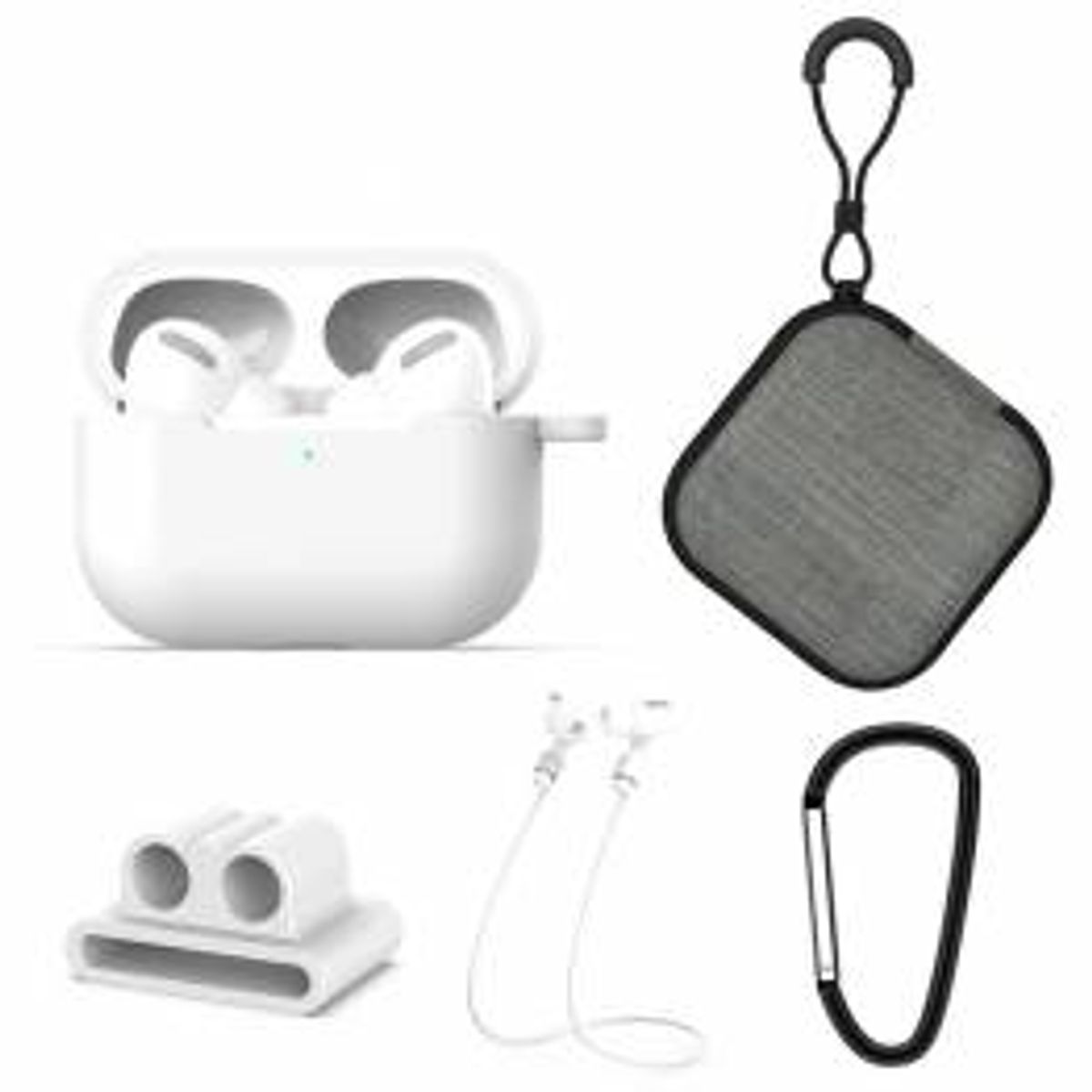 AirPods Pro 5-i-1 pakke m cover, strop, karabin, holder og etui - Hvid