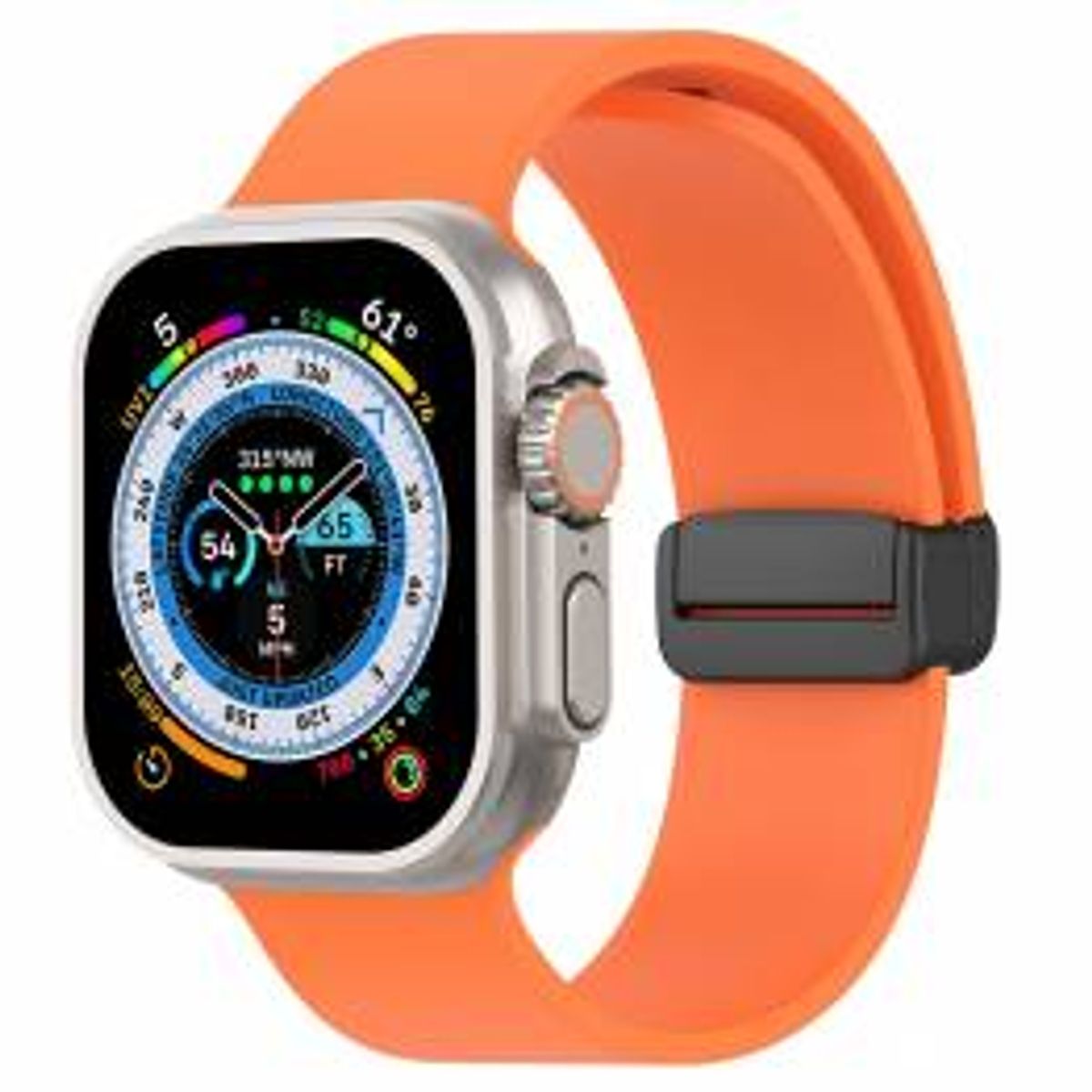 Silikone rem til Apple Watch 44/45/46/49mm m magnetisk spænde - Orange