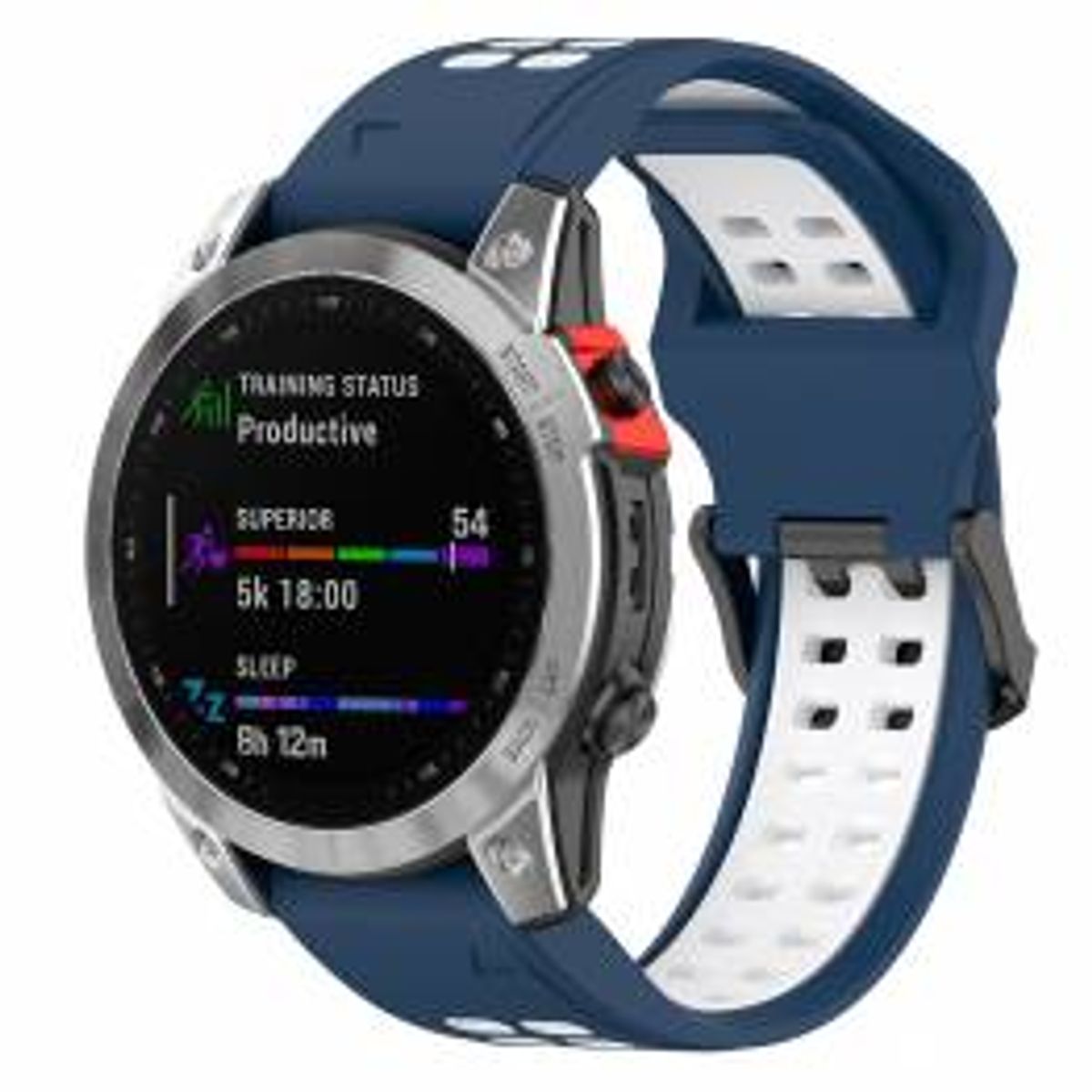 Silikone rem til Garmin Fenix 7S / 6S / 5S - 20mm - Blå/Hvid