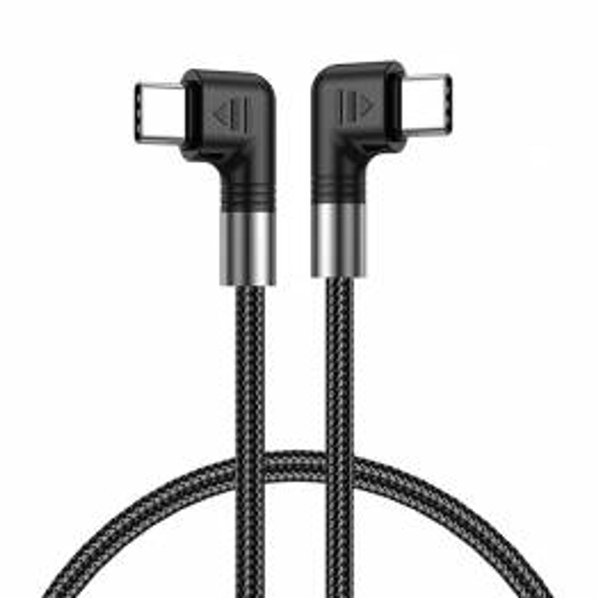 USB-C opladningskabel med vinkel 0,5m - 100W PD - sort vævet