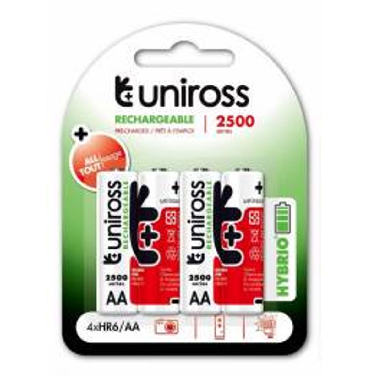 Uniross genopladelige AA batterier - 2500 NiMh - 4 stk