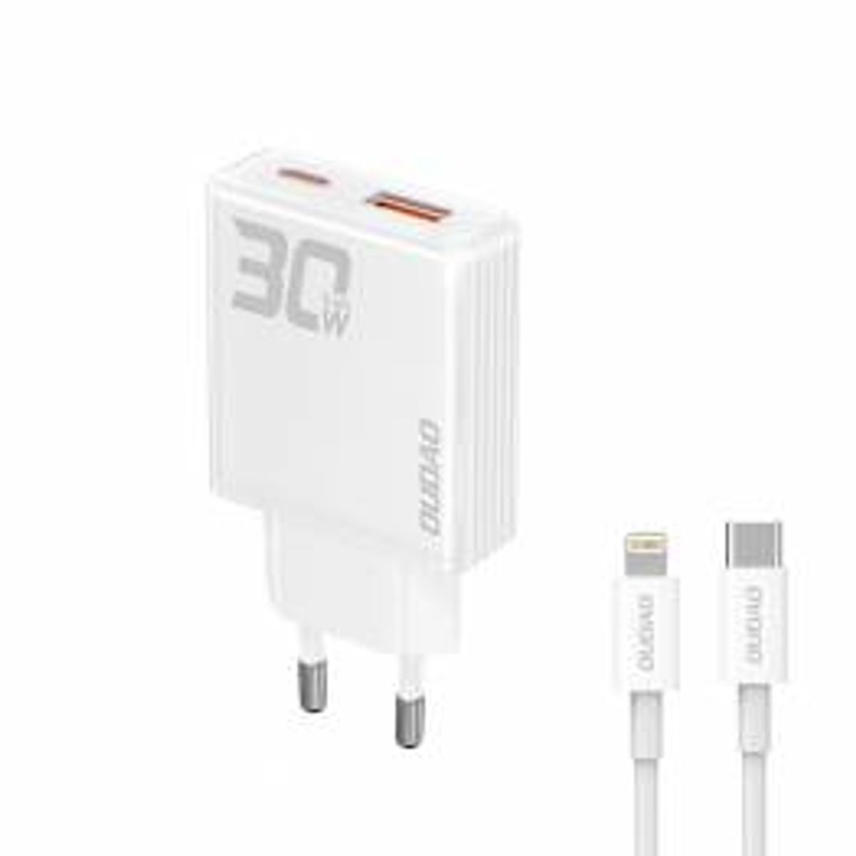 Dudao GaN 30W PD oplader USB-C/USB-A inkl 1m USB-C til Lightning kabel - Hvid