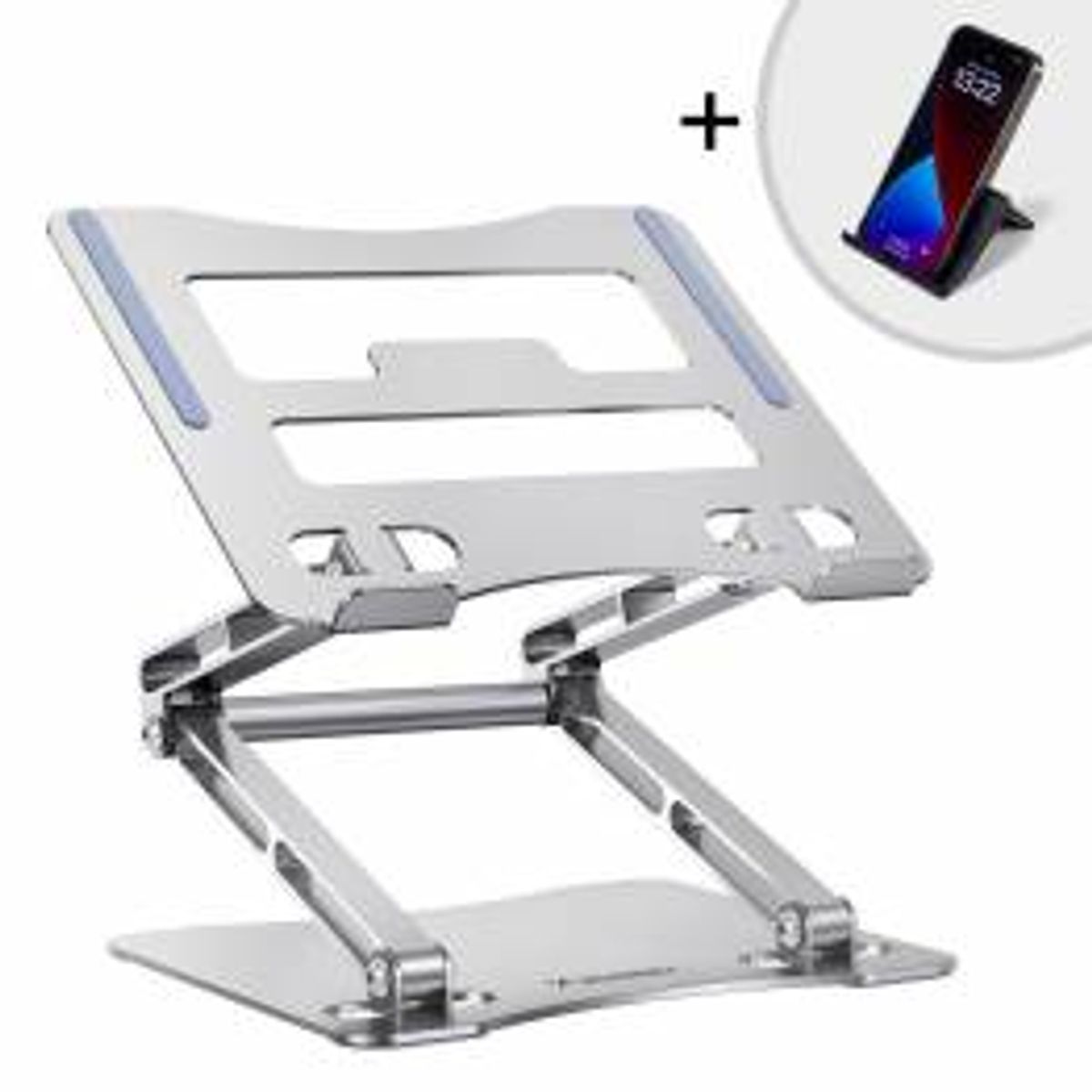 Robust og fleksibel laptop stander inkl mobilholder - op til 52 cm - Sølv