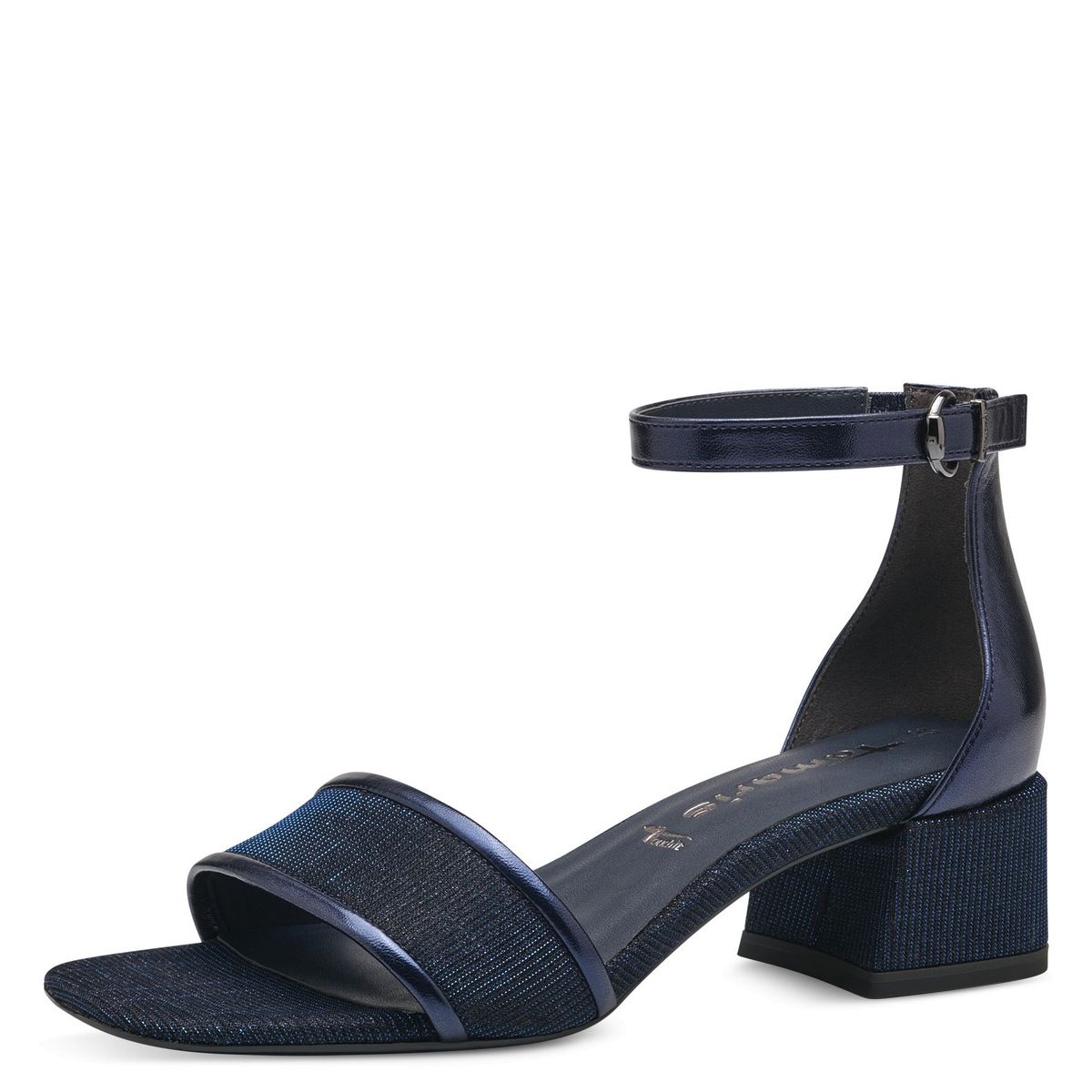 Tamaris sandal med hæl i navy blå glitter 28266