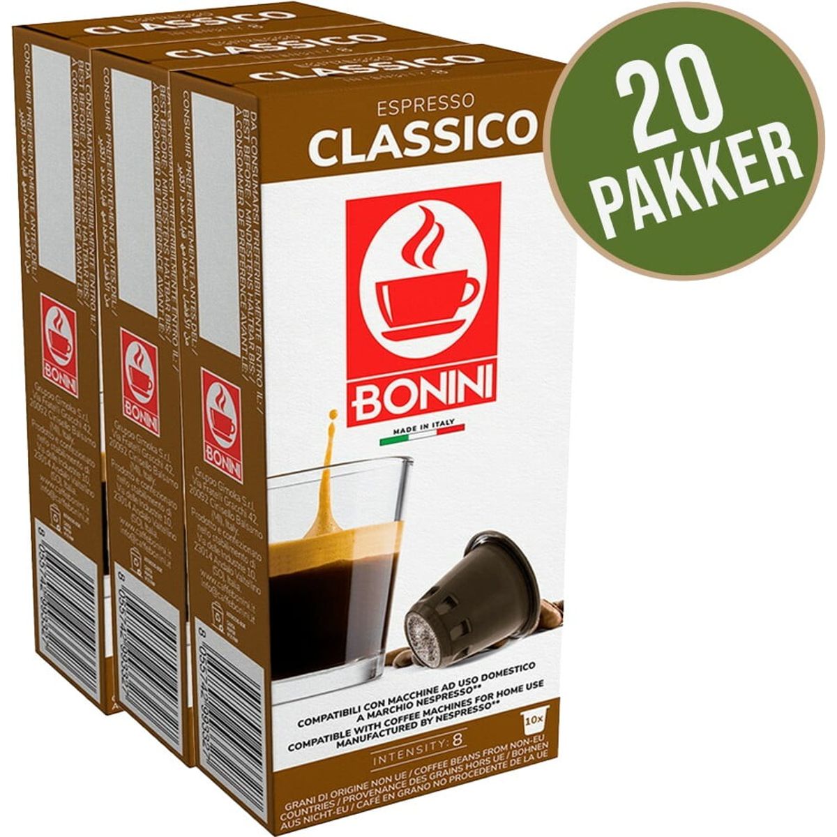 Bonini - Espresso Hverdagspakke (200 stk) - Kapsler til Nespresso