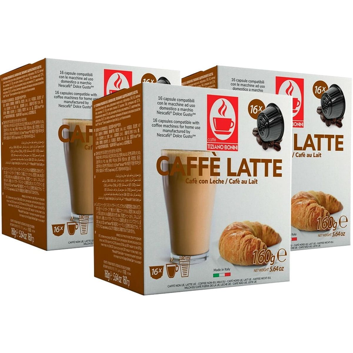 Bonini - Caffé Latte Hverdagspakke (48 stk) - Kapsler til Dolce Gusto